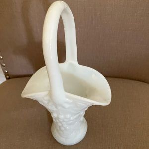 White milk glass grape motif basket